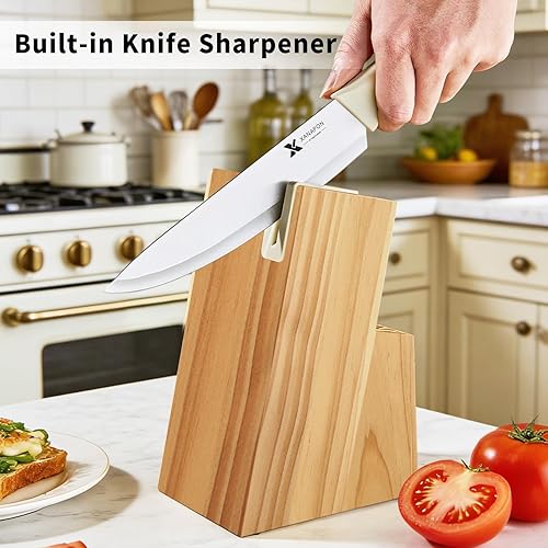 Miniatura 6 de XANAPON Juego de cuchillos de cocina de 14 piezas con bloque, cuchillos de chef afilados de acero inoxidable de alto carbono con afilador integrado,