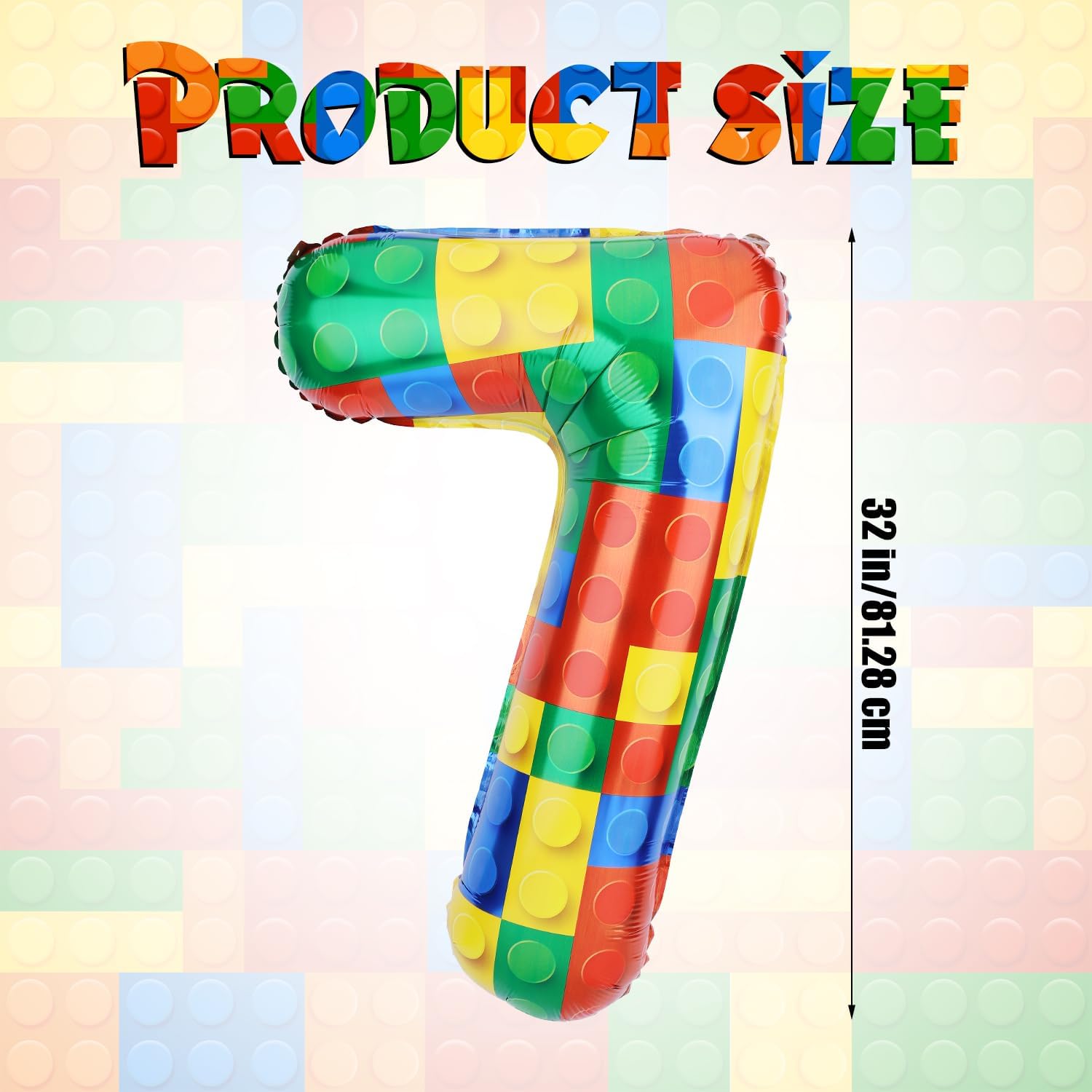 32 Inch Building Block Number Balloon, Colorful Number Block Foil Balloons Helium Balloon Numbers for Birthday Brick Theme Party Decorations (Number 7)