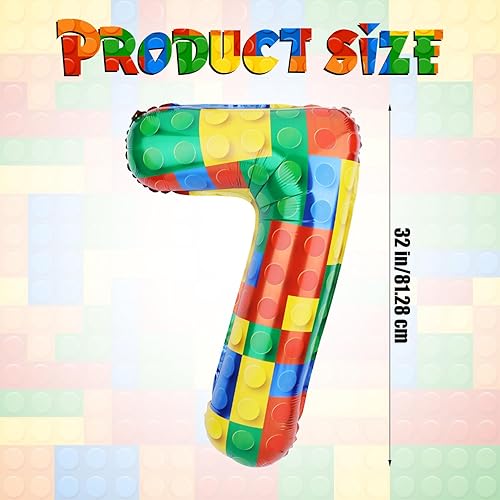 Miniatura 2 de Globo de números de bloque de construcción de 32 pulgadas, globos de aluminio de bloque de números coloridos para decoraciones de fiestas temáticas