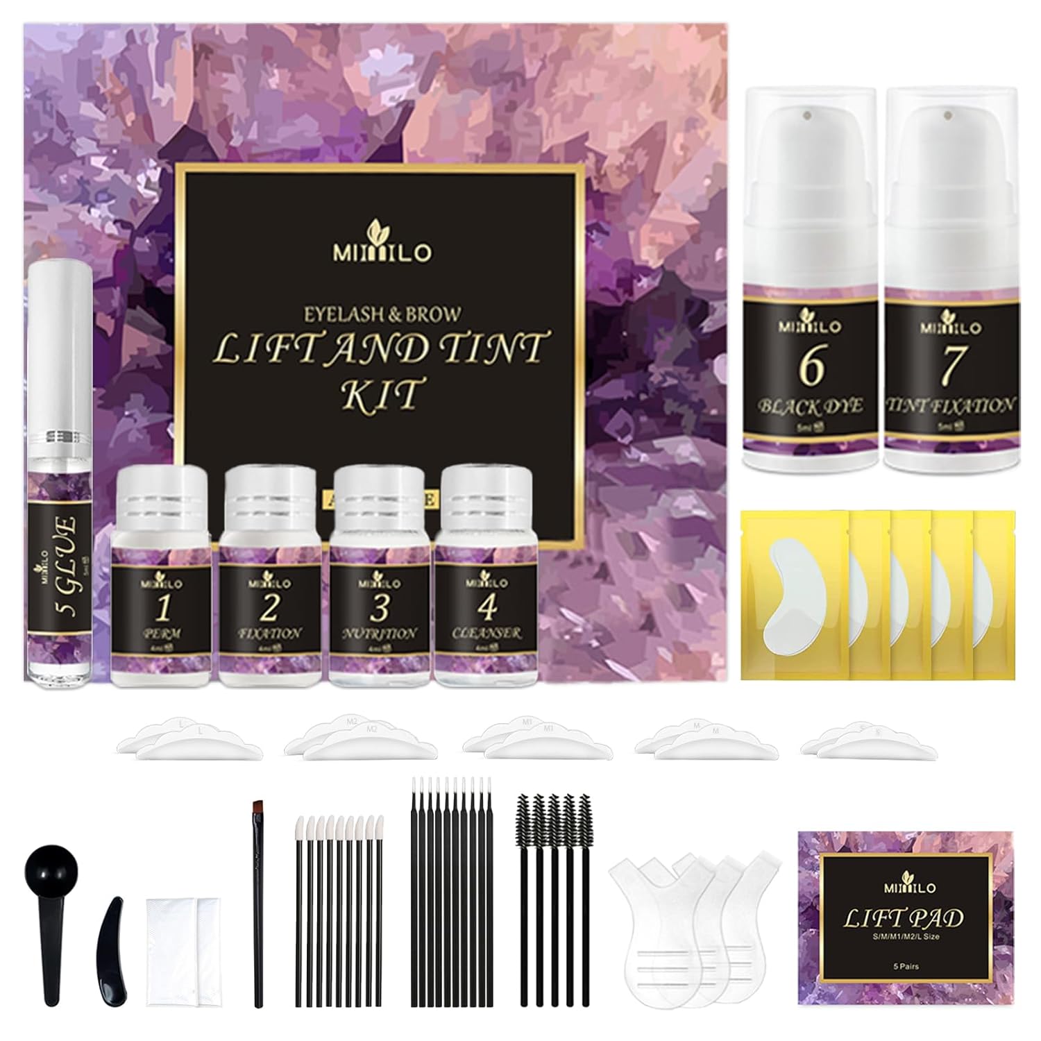 Lash Lift and Color Kit 4 in 1, Brow Lamination Kit with Black Coloring, Professional Eyelash Perm Kit, Including Complete Tools, Long Lasting, Safe and Stunning Effects, For Home DIY and Salons Lash Lift and Color Kit 4 in 1, Brow Lamination Kit with Black Coloring, Professional Eyelash Perm Kit, Including Complete Tools, Long Lasting, Safe and Stunning Effects, For Home DIY and Salons