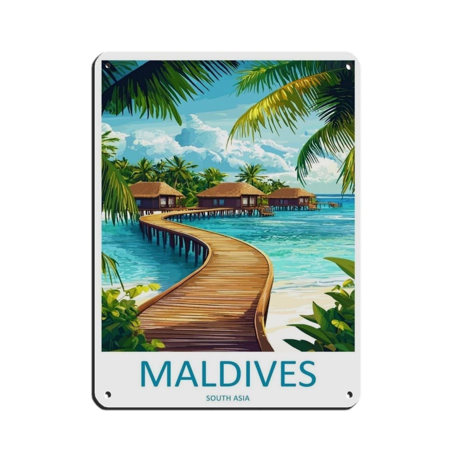 Maldives Travel Poster Indian Ocean Art（74） Tin Sign Vintage Metal Pub Club Cafe Bar Home Wall Art Decoration Poster Retro 12x16inch(30x40cm)