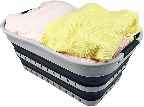 Miniatura 12 de SAMMART 21L (5.5 gallon) Super Mini Collapsible 3 Handled Plastic Basket - Foldable Pop Up Storage Container/Organizer - Space Saving Hamper/Basket