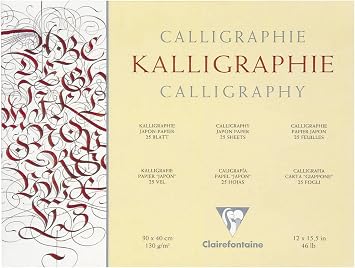 Clairefontaine - المرجع 96439C - لوحة الخط 25 ورقة - 24 &times; 30 سم، 130 جرامًا للمتر المربع ورق Simili Japon، كريم ملون، رأس ملتصق - مناسب لأقلام خط القصب والفرشاة