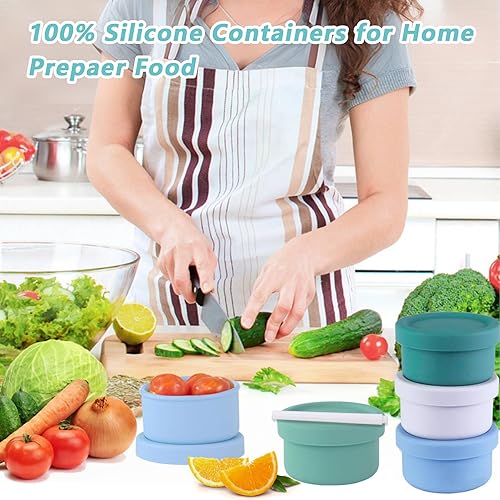 Miniatura 6 de Finorder Paquete de 4 recipientes de silicona de 5 onzas para alimentos, recipientes de almacenamiento de aperitivos para bebés con tapas