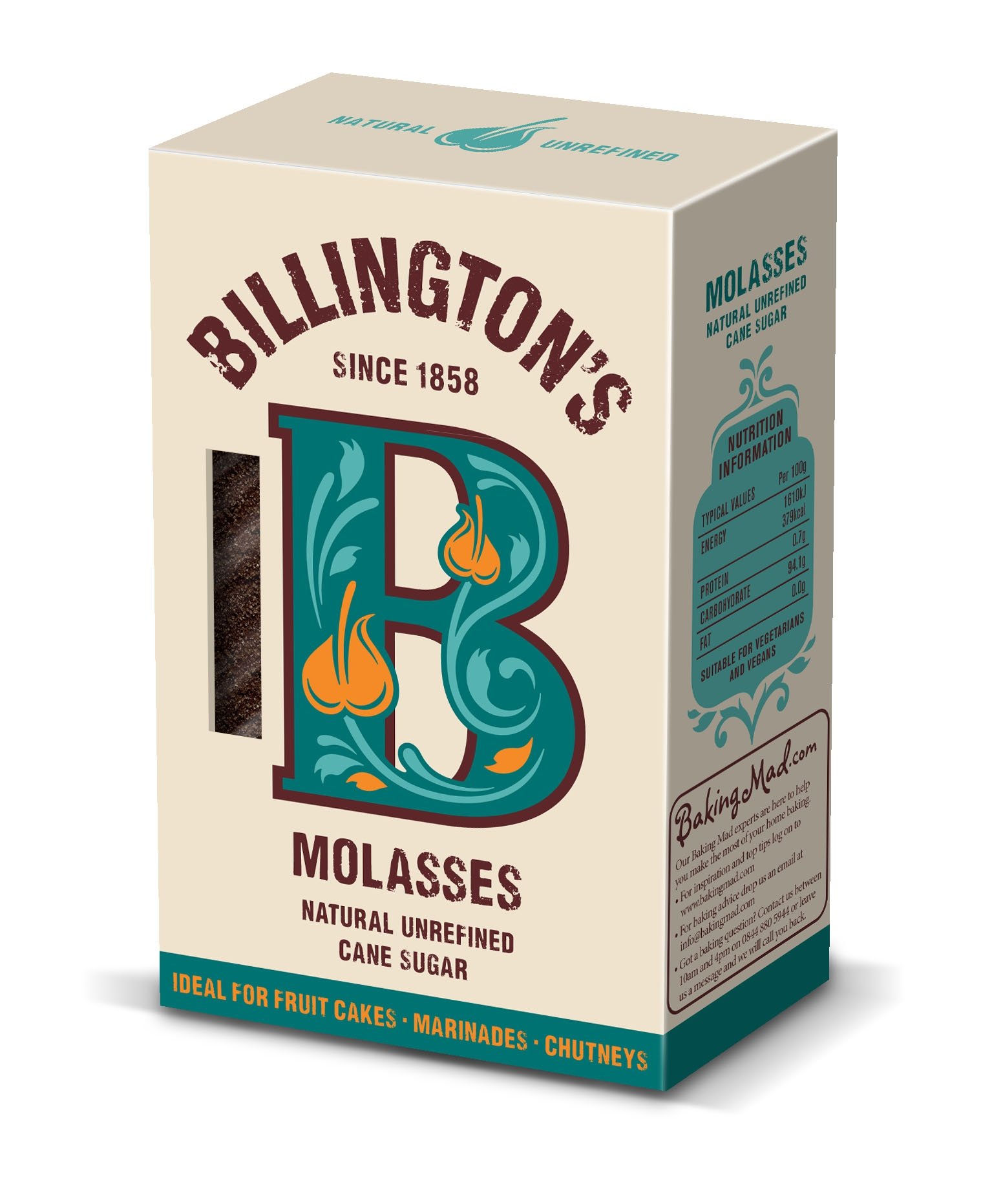 Billington'sNatural Molasses Sugar 500g - Billington's Molasses Sugar is packed full of natural cane molasses and has the deepest colour and richest flavour of all sugars.