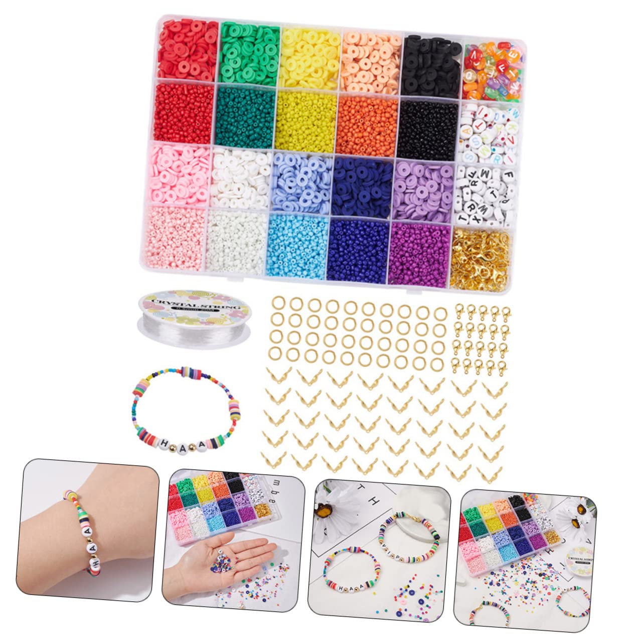 LIFKOME 1 Ensemble Set de Perles Rondes Colorées Kit DIY pour Fabrication de Bracelets et Bijoux Compartiments avec Perles Lettres et Accessoires Bricolage