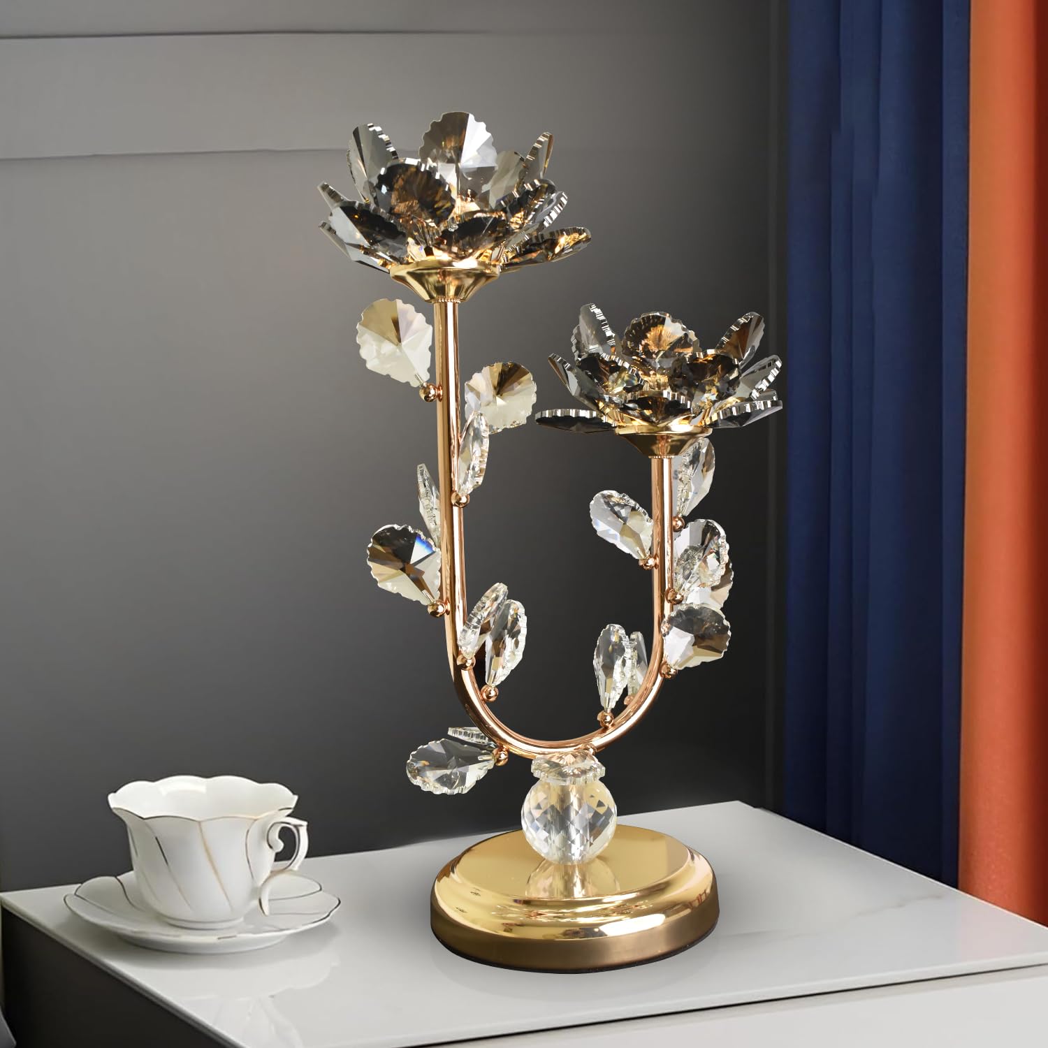 Smartway® Albanella Double Stem Lotus LED Table Lamp | Crystal Flower Branch Design with Golden Stems | Modern Decorative Desk & Bedside Lamp for Bedroom, Living Room & Office | Home Decor Light-image-32