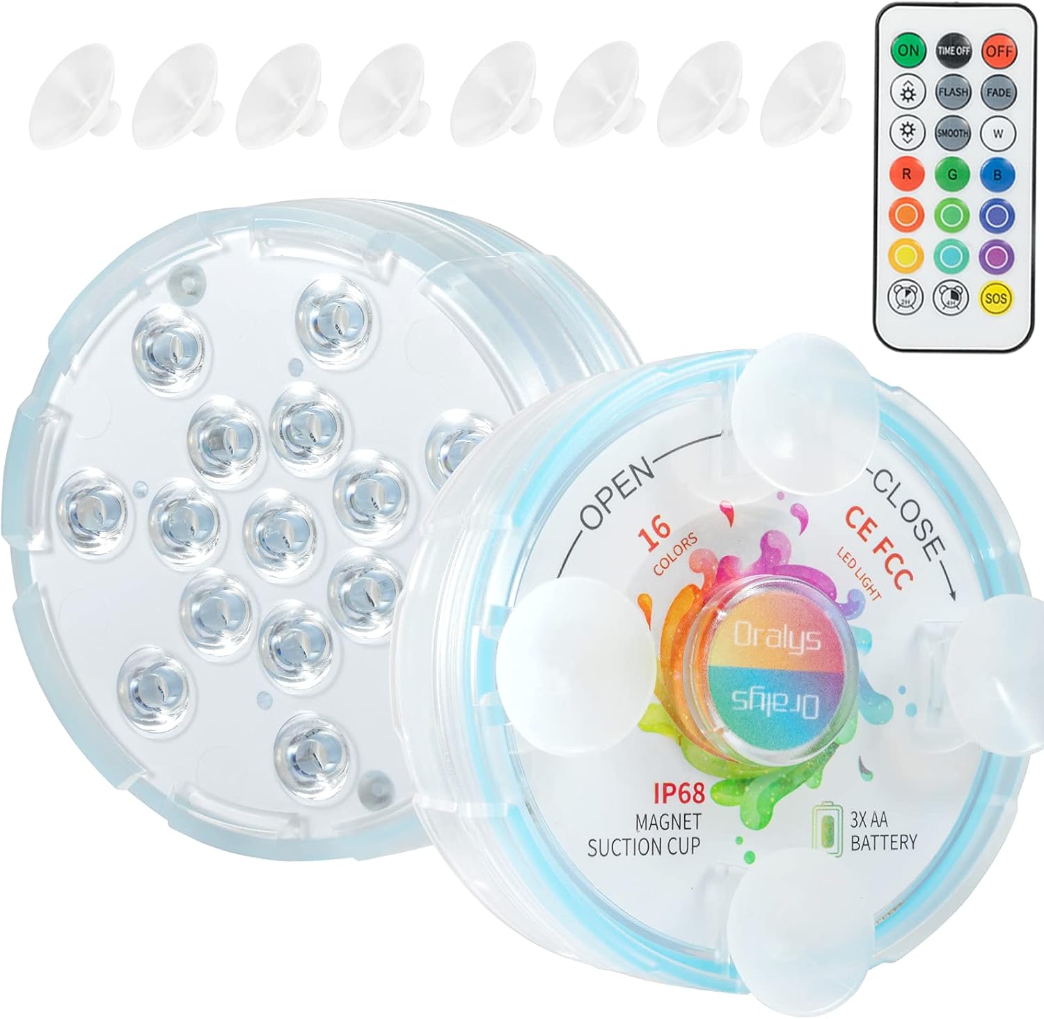 Oralys Pool Lights for Above Ground Pools,16 Colors 15LEDs Magnetic Submersible Swimming LED Lights,Waterproof Underwater Pond Lights with Remote Suction Cups for Inground Pools Bathtub Hot Tub-2 Pack