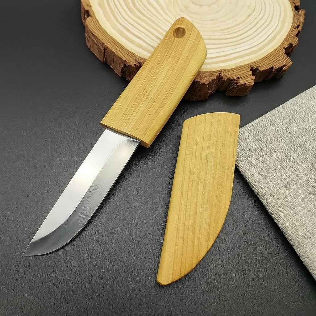 Machado Outdoor Utility Knife with ABS Wooden Texture Handle & Sheath - 3CR13 Stainless Steel Blade for Picnic, Fruit Cutting, Paring, Peeling & Everyday Use 4