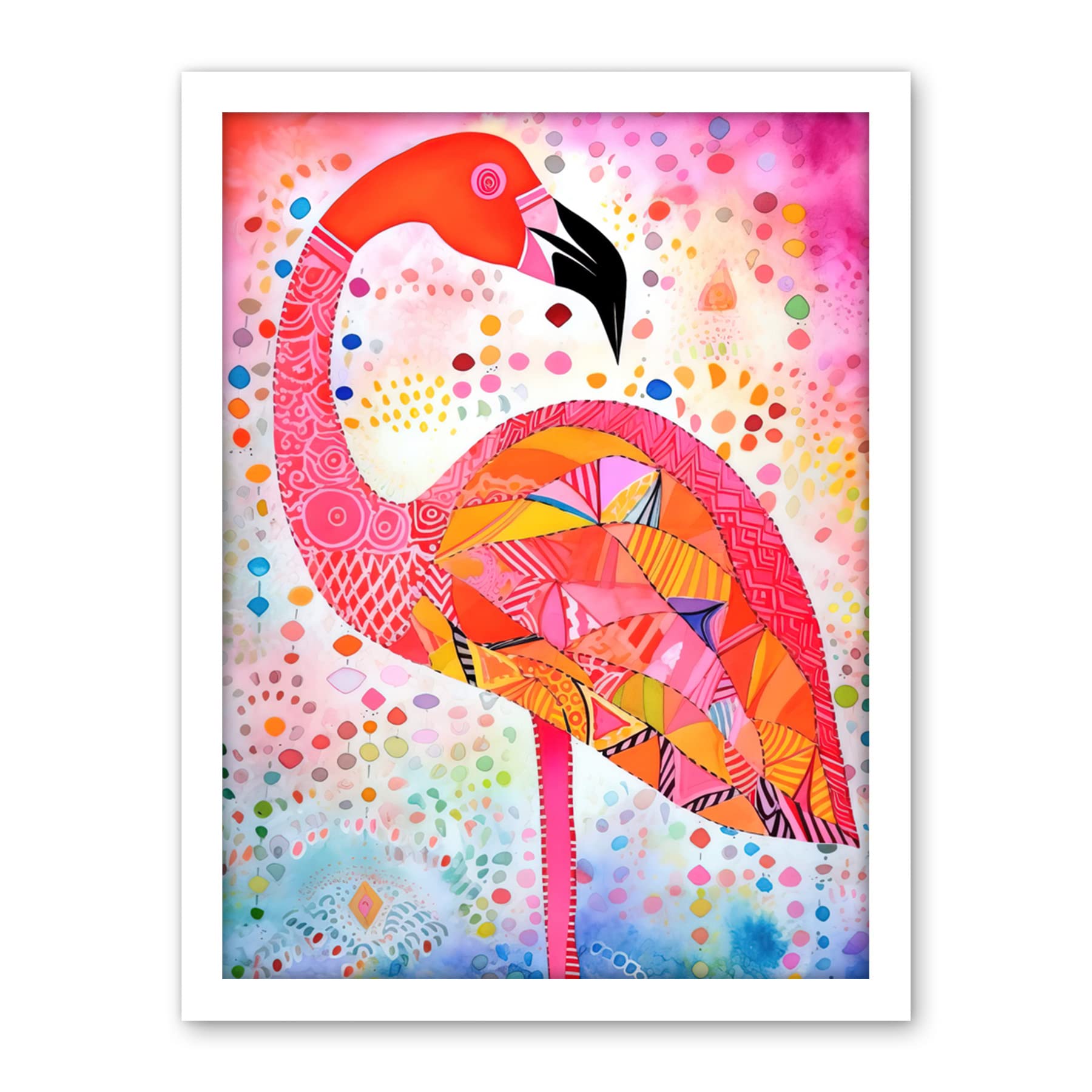 Artery8 Flamingo Folk Art Watercolour Painting Artwork Framed Wall Art Print 18X24 Inch