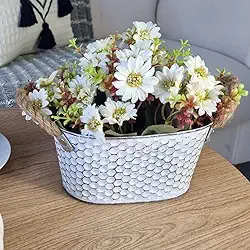 Vaso Flores Artificiais Decorativo com Alças de Corda, Arranjo mesa, Branco