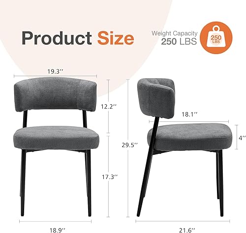 Miniatura 2 de Sweetcrispy Juego de 4 sillas de comedor, sillas de cocina redondas de tela Boucle modernas de mediados de siglo con respaldo curvado y patas de