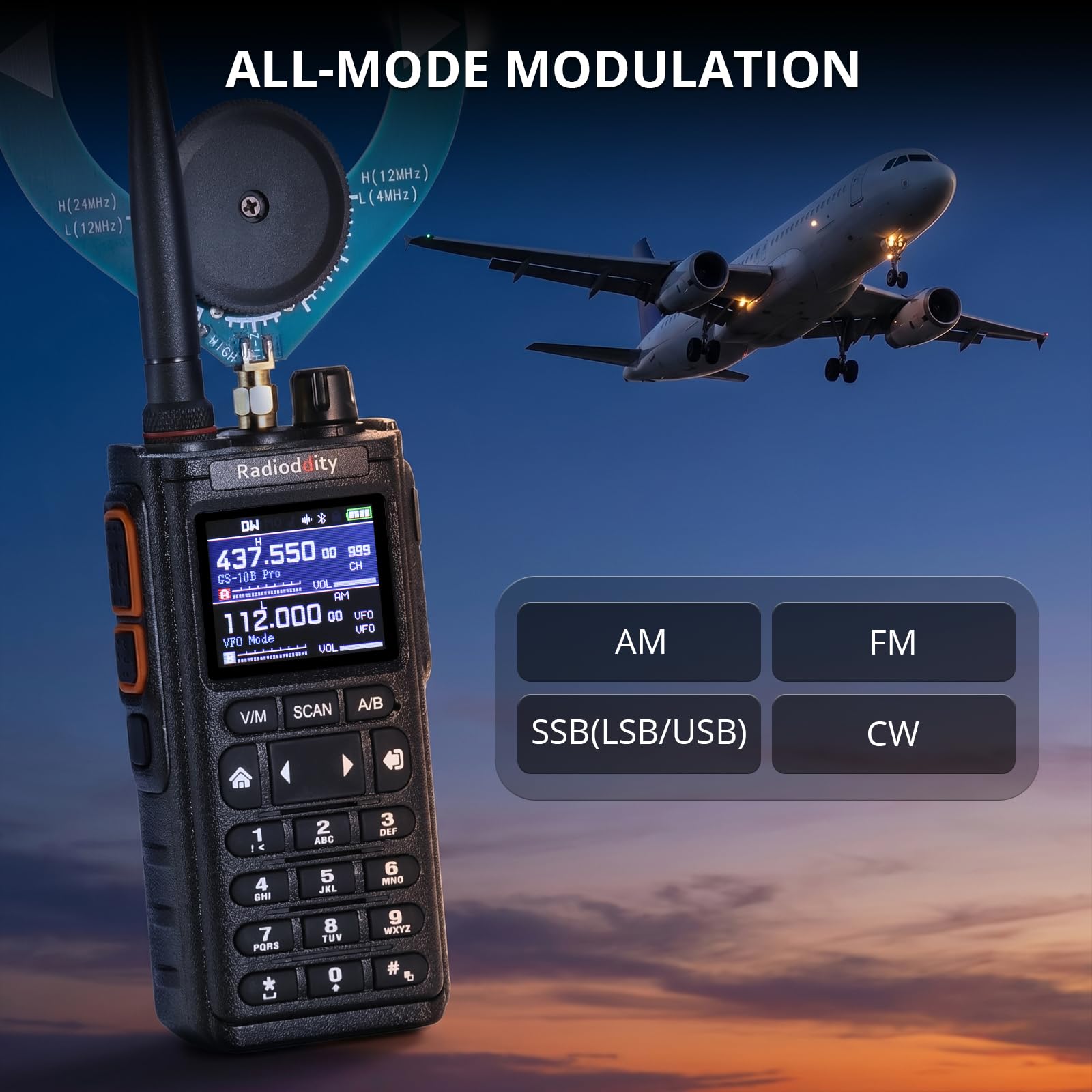 Radioddity GS-10B Pro Ricetrasmettitore Radioamatore, 8W Dual Band, Spettro in Tempo Reale, Ricevitore HF SSB CW Banda Aerea, App Prog, 999 CH, Antenne Donut SW/MW, HT Portatile per POTA & Field Day