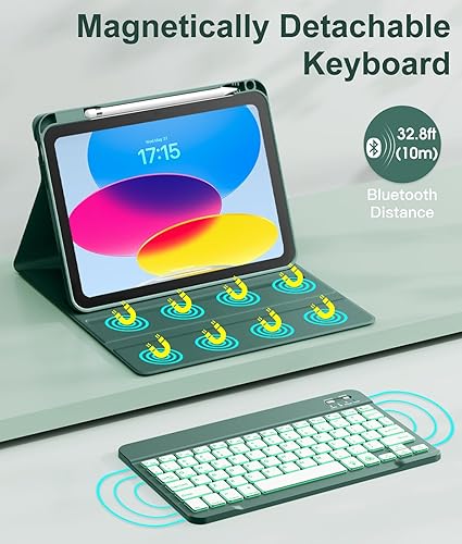 Vista 101 de Hamile Funda para iPad de 11ª y 10ª generación con teclado - 7 colores retroiluminados Inalámbricos Desmontable Folio Funda de teclado con soporte