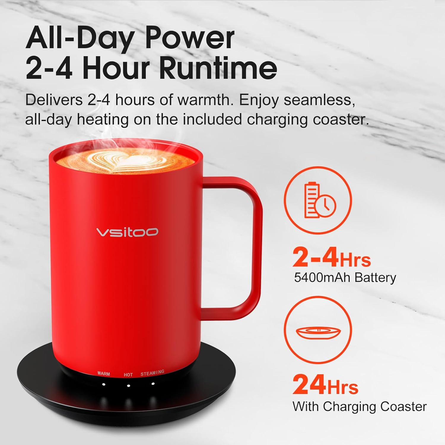 Vsitoo S3 Ultra 20oz Smart Self Heating Coffee Mug,Heated Coffee Mug with Auto-Sensing AI Heats Drinks to 120-150°F Hands-Free.Perfect for Home/Office,Ideal Gift fo Men/Women, Red