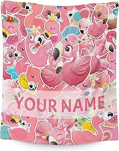 Personalized Flamingo Blanket Gifts with Name - 50x60 Inches Cute Throw for Women & Girls - Pink Soft Fuzzy Blankets for Bed, Couch & Living Room