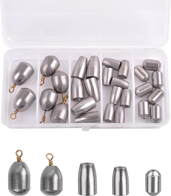 SHADDOCK Fishing Weights Sinker Assortment Kit Bass Casting Iron Sinker Weight with Tackle Box 5 Sizes Outdoor Fishing Tackle(27pcs/box)