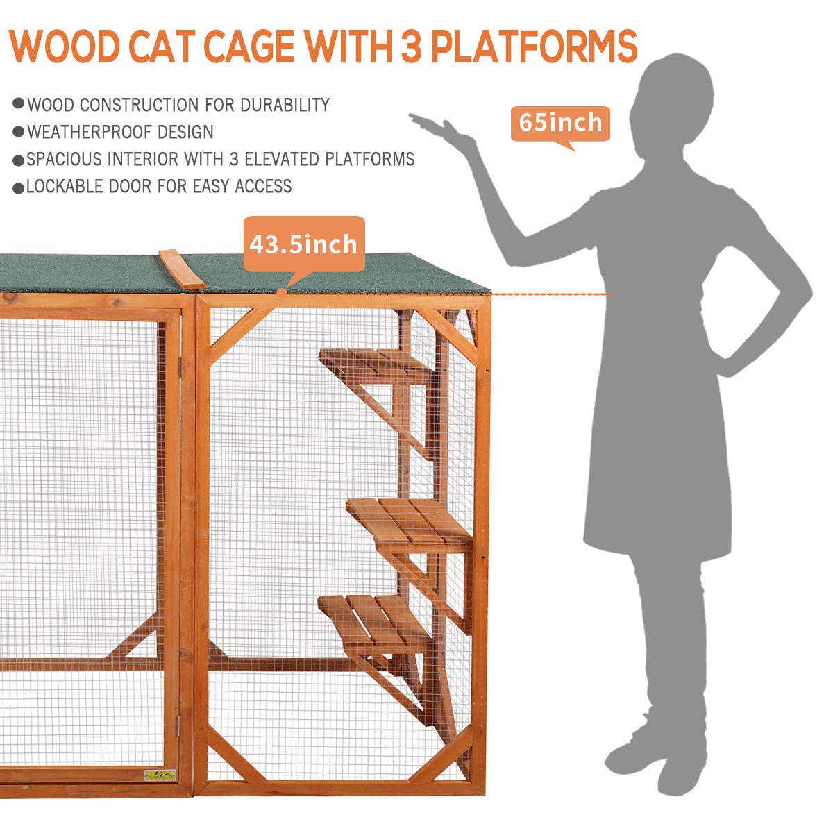 BWM.Co 71.5”L Large Rustic Wooden Outdoor Cat Pet Enclosure Cage Catio