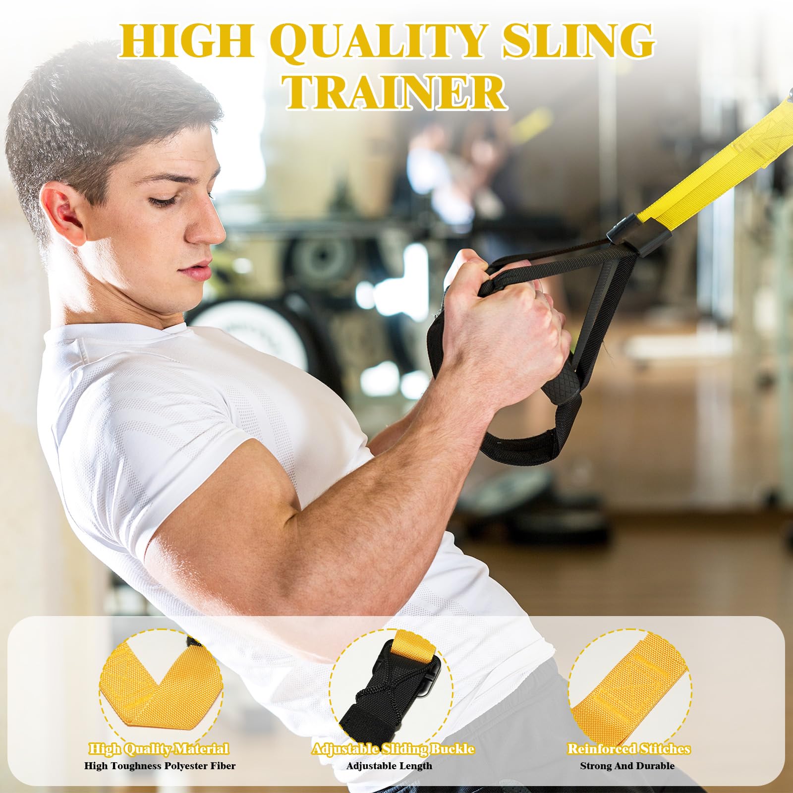 Allenamento Sospensione Sling Trainer Set, Allenamento in Sospensione, Kit per Allenamento a Sospensione, Regolabile, con Ancora per Porta, Adatto per Casa, Interni e Esterni