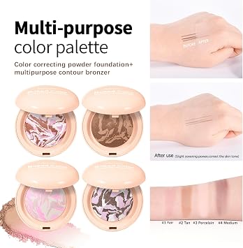 Baked Colour Correcting Powder Foundation – Lightweight Baked Foundation for Mature Skin, Neutralises Redness & Uneven Skin Tone, Natural Smooth Makeup (# 02 Tan)