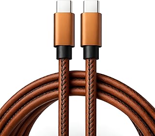 Leather Fast Charging Phone USB-C to USB-C Cable Stylish USB Phone Charger for 3.3ft Data Sync Cord for Smartphones (USB-C to USB-C, Brown)