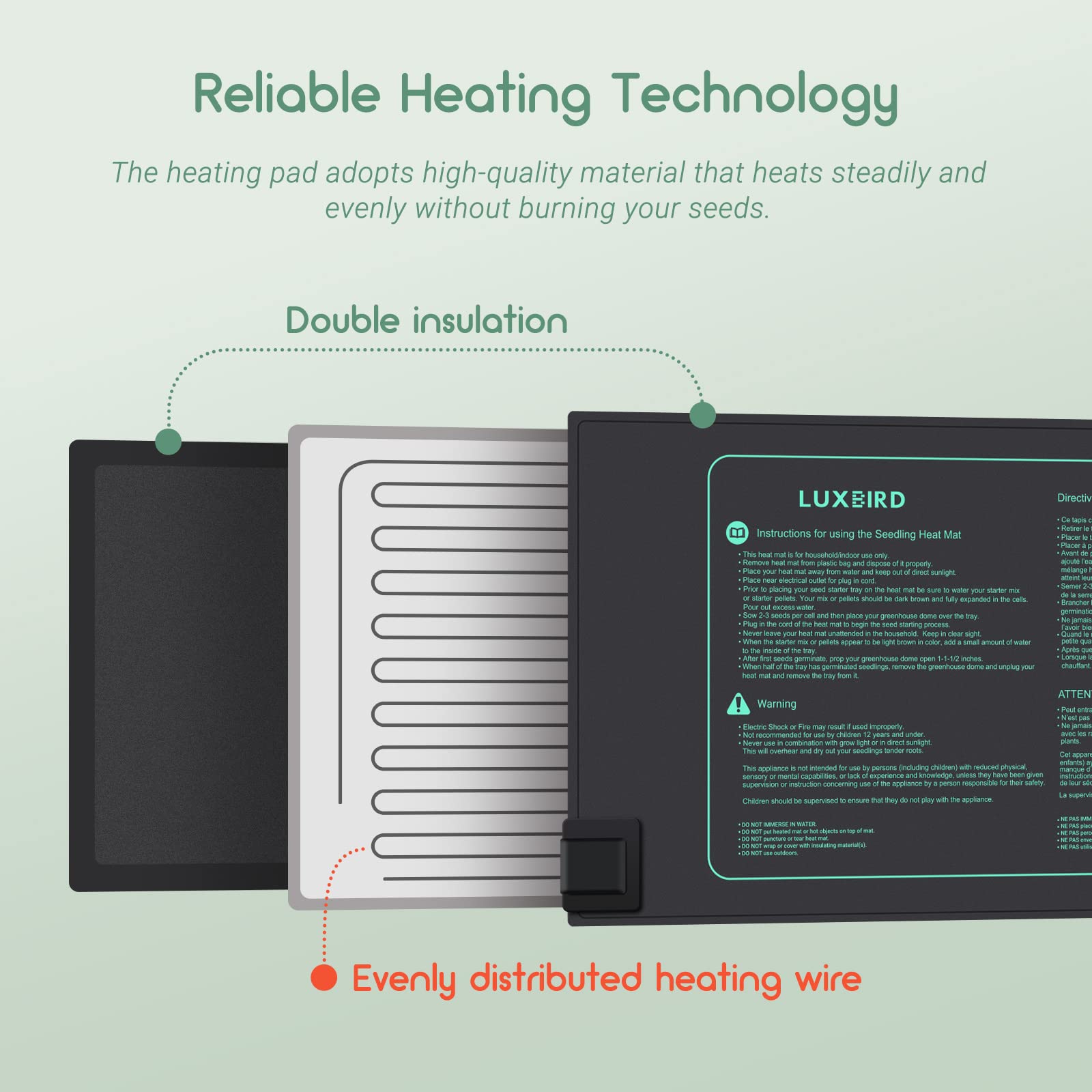 Luxbird Tappetino Riscaldante per Piante con Termostato Digitale e Timer, Impermeabile IP67, 52x25 cm 30W, per Germinazione Semini, Talee, Serre e Terrari