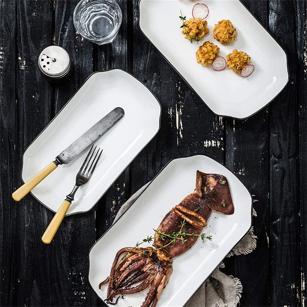 Rectangular Porcelain Fish Plate Household Simple Tableware White Multi-size Optional,White-M(27.5×15.5×3.5cm)