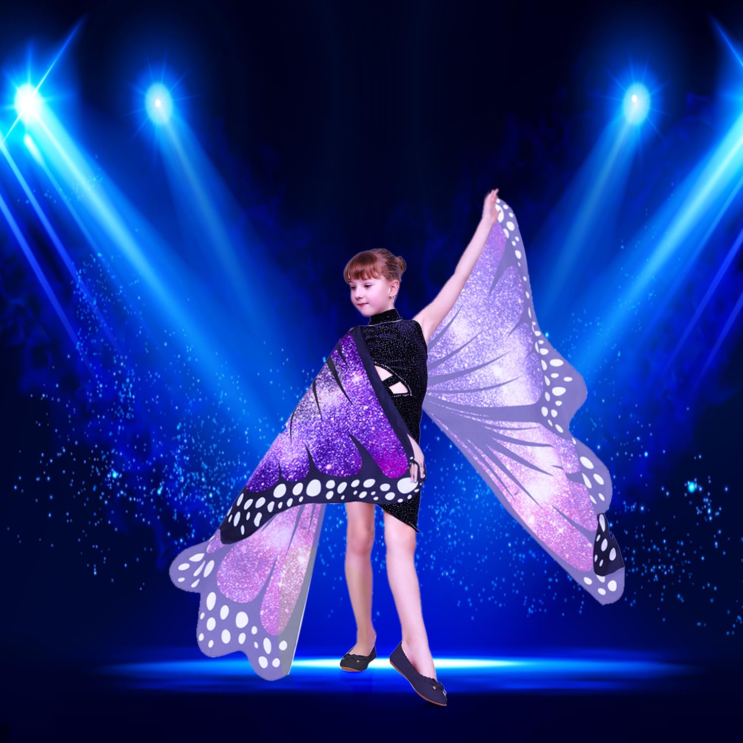 plainshe Alas de mariposa para niñas, disfraz de mariposa para Halloween, alas de hadas para niños, juego de 3 capas de mariposa