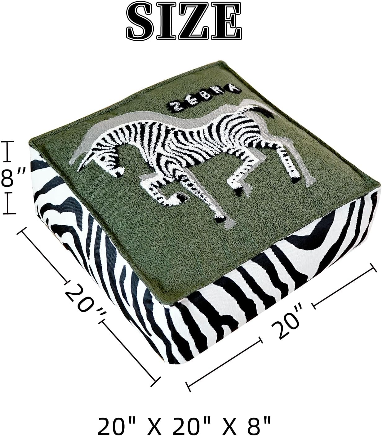 Pouf Ottoman Unstuffed Poufs Soft Touch Zebra Boho Footrest Floor Chair Storage for Living Room Bedroom Home Decor (Green, 20 x 20 x 8 Inches Square)