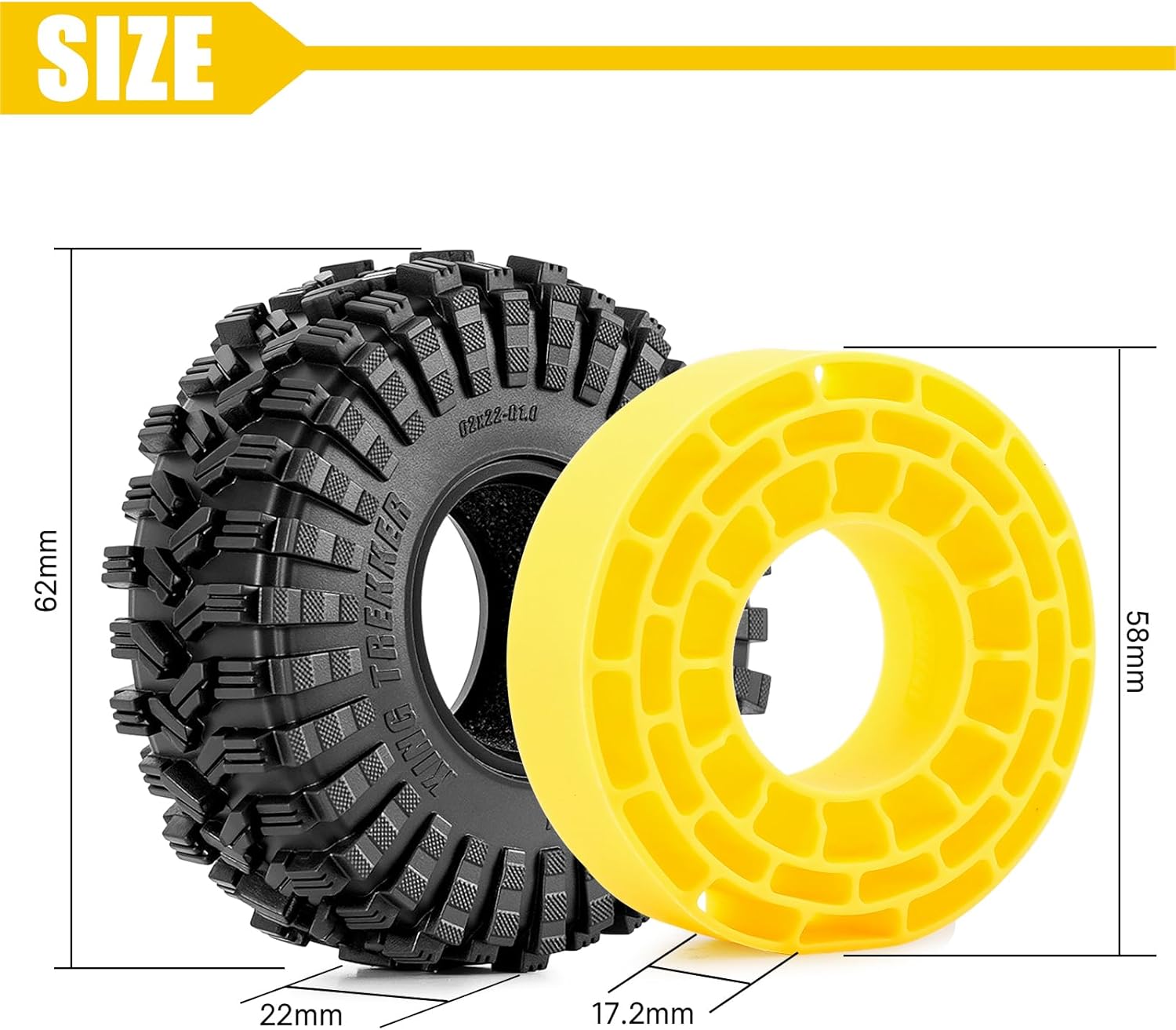 INJORA 1.0" 62 * 22mm King Trekker Tires & Inserts Combo (4)