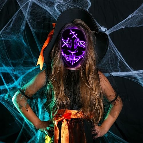 Miniatura 6 de Halloween LED Mask Light Up Mask Glow in The Dark Cosplay EL Wire Halloween Festival Party Supplies for Adults