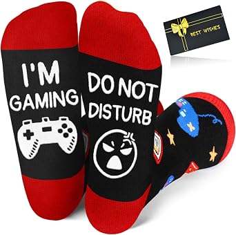 Dealswin Valentines Day Gifts for Men Teen Boys, Do Not Disturb Im Gaming Funny Gamer Socks, Easter Basket Birthday Gift for Him Husband Boyfriend Christmas Stocking Stuffers