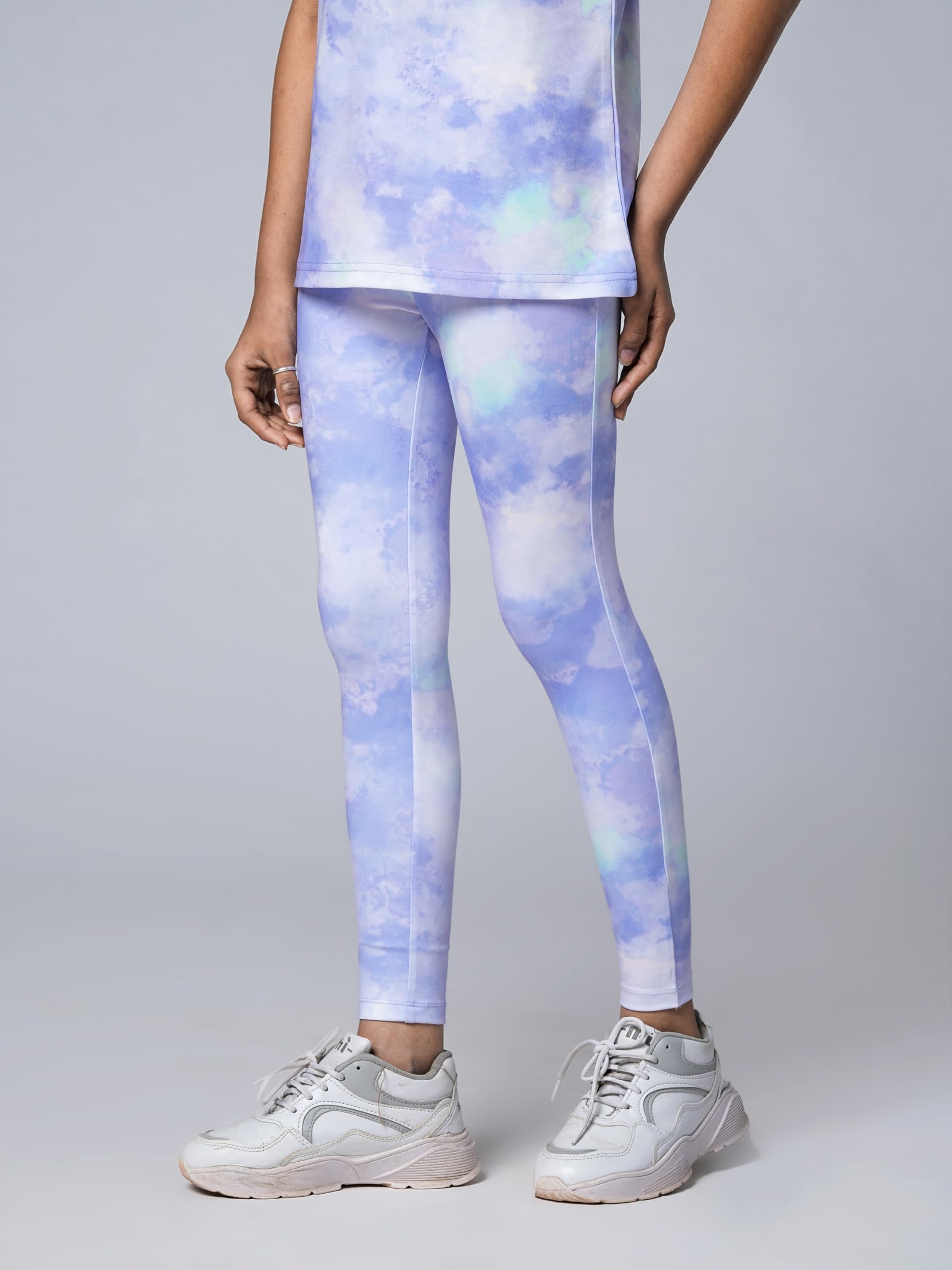 UMILDO Girls Printed Sports Leggings – Stretchable & Comfortable Activewear for Gym, Yoga, Running & Everyday Wear | Trendy, High-Waist Leggings for Girls (4 to 14 Years) Pastel Purple - Image 4 thumbnail