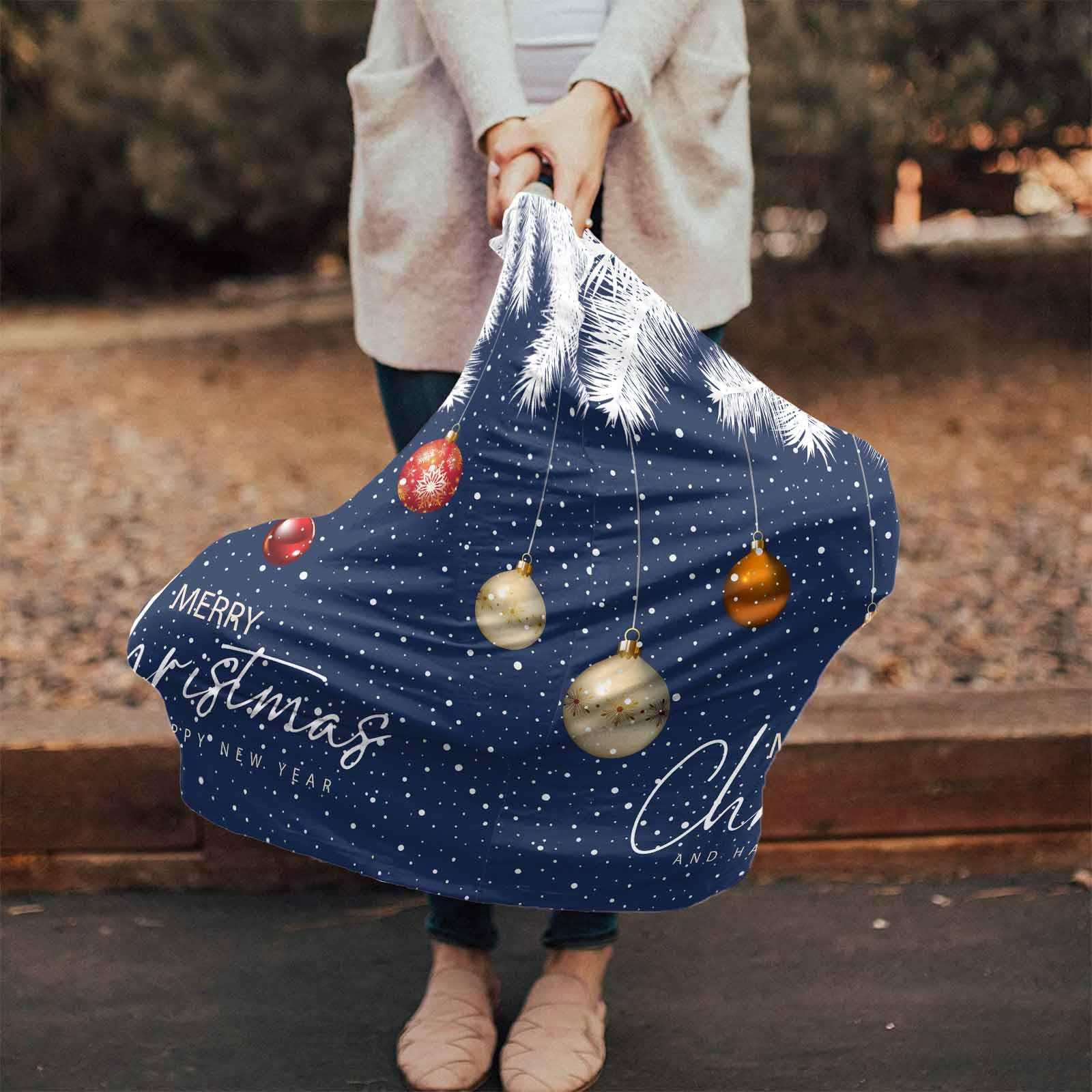 Nursing Cover for Breastfeeding Scarf, Navy Blue White Pine Needle Various Xmas Balls Snow Baby Car Covers Super Soft Multi Use for Canopy Shopping Cart Cover Blanket Stroller Cover
