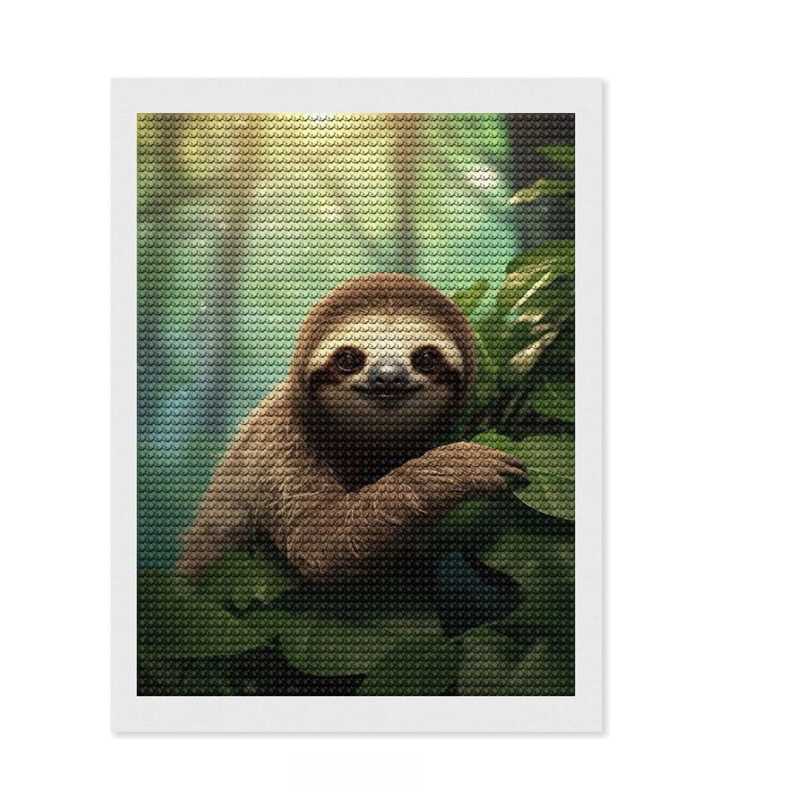Junmoney Cute Sloth in The Wild Crystal Diamond Art Kit 12"x16", Wall Art Gift, Aesthetic Room Decor, Modern Decor, Decorative Artwork