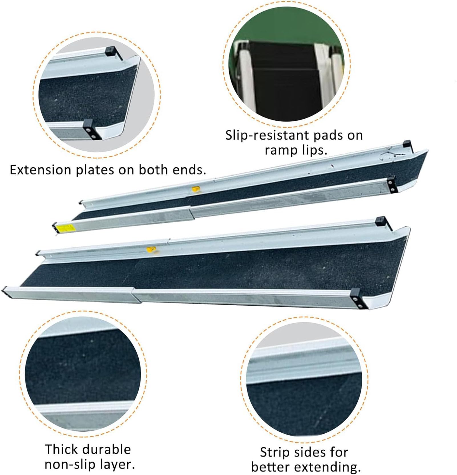 Rampas telescópicas para sillas de Ruedas de 2 Piezas, rampa de umbral de Aluminio Liviana con Superficie Antideslizante y Bolsa de Transporte, rampas telescópicas de 2 Secciones para escalones de e