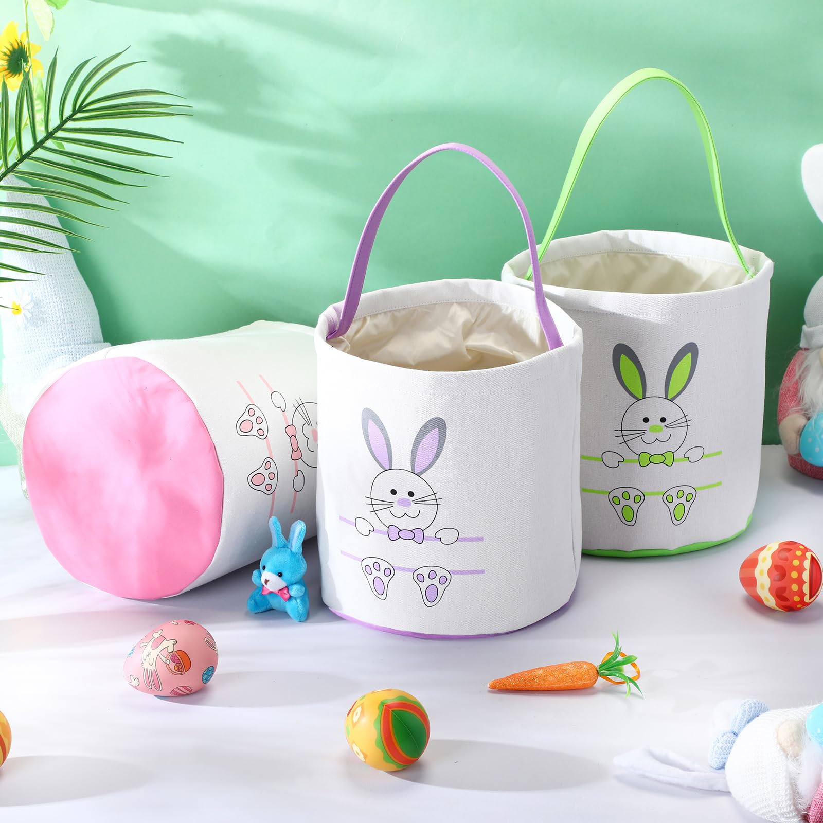 ZXSWONLY 3PACK Easter Baskets for Kids, Canvas Easter