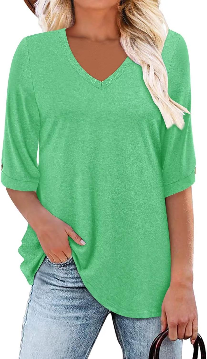 KISSMODA Women's Casual 3/4 Sleeve T-Shirts 2025 V-Neck Tunic Tops Cute Tees Blouses Loose Fit Business Work Tee Top - Image 3