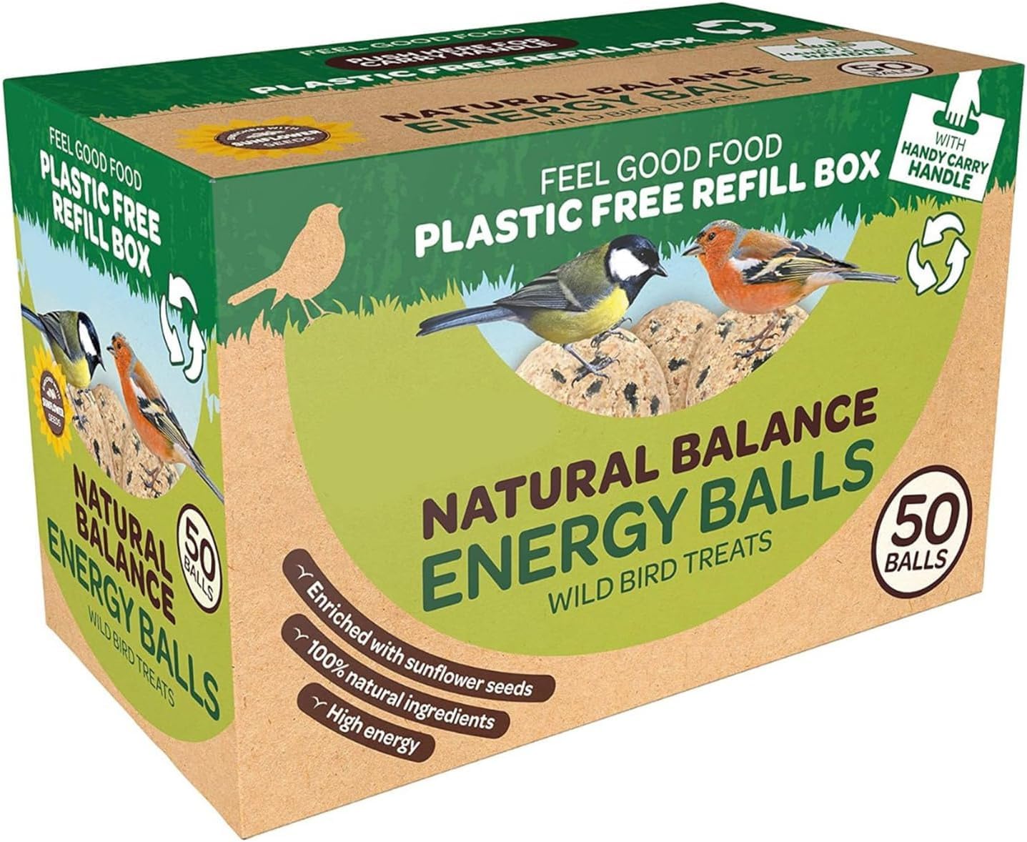 Perfectonish Fat Balls for Wild Birds, 50 Fat Ball Box, High Energy Bird Food with Sunflower Seeds, Suet Balls for Wild Birds, Plastic-Free Packaging
