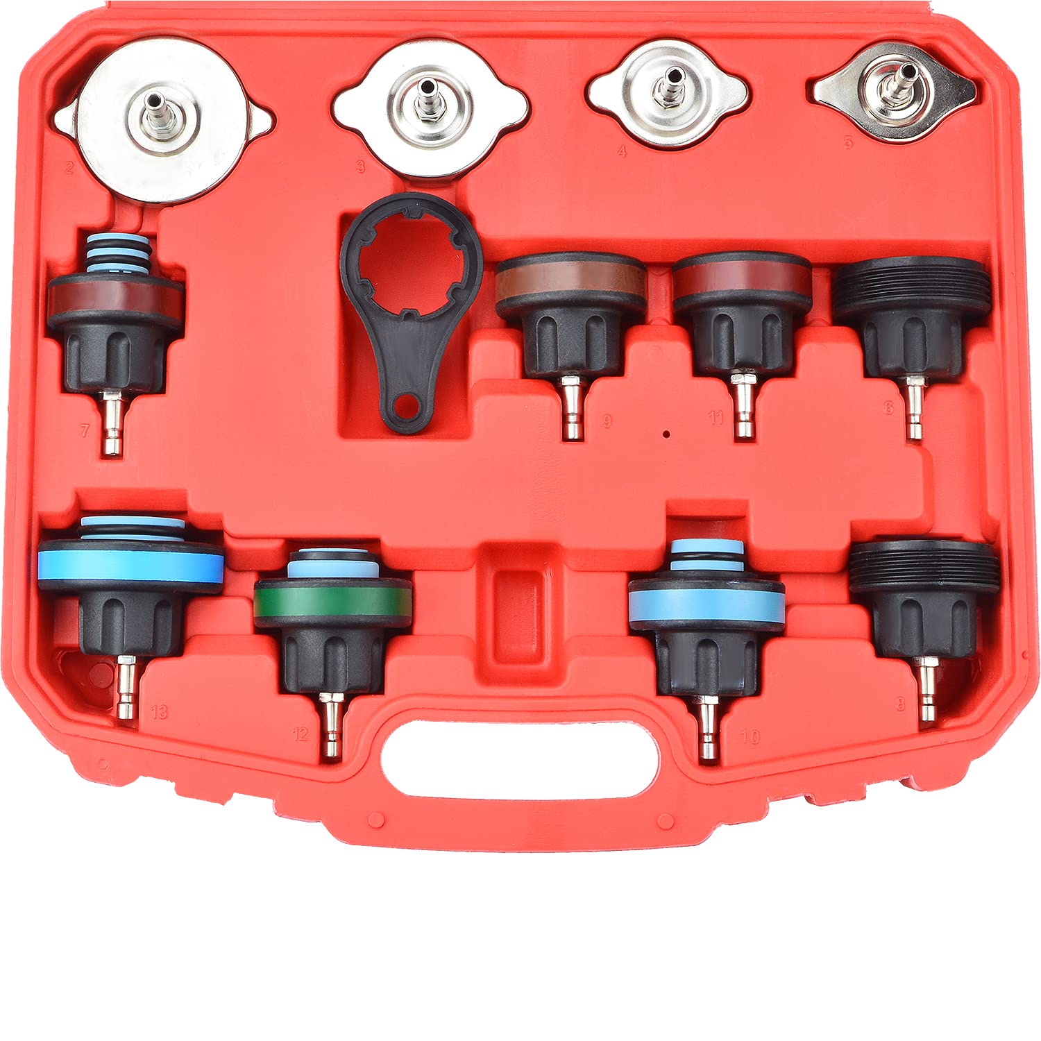 Kit Tester Pressione radiatore Sistema di Raffreddamento 15 Pezzi, Kit rilevatore perdite Serbatoio Acqua Sistema refrigerante