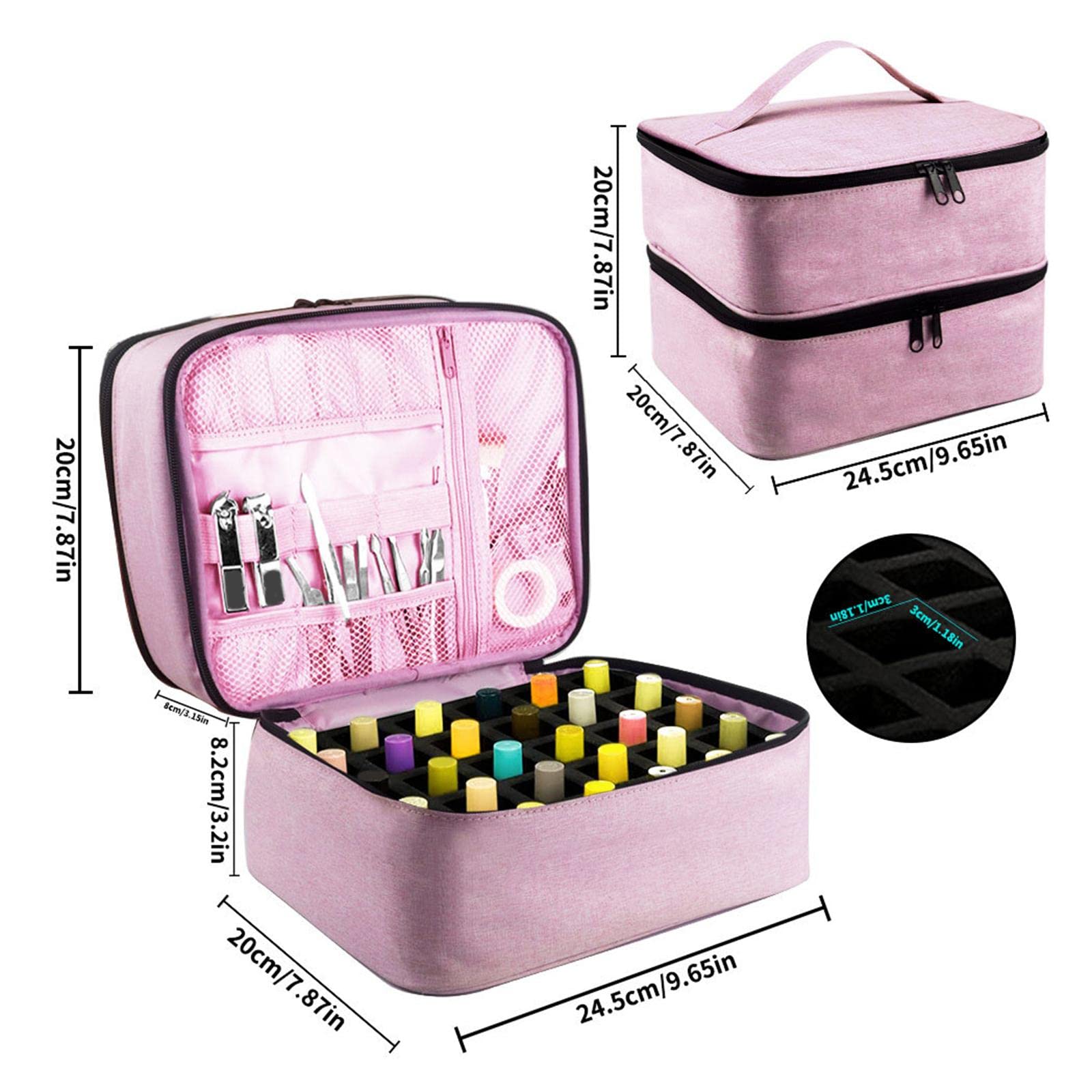 Nail Polish Storage Bag Porta Smalti Doppio Strato Organizer Borsetta Porta Bottiglie Custodia Nylon Scomparti Tascabile Adatto per Viaggi