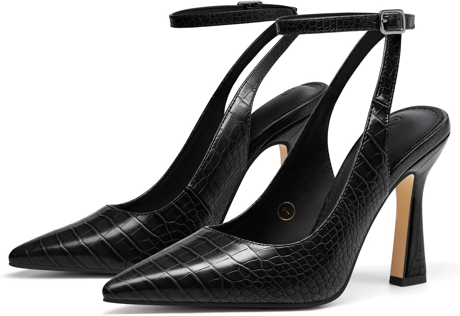 Coutgo Womens Closed Toe High Heels Slingback Pointed Toe Pumps Ankle Strap Dress Shoes