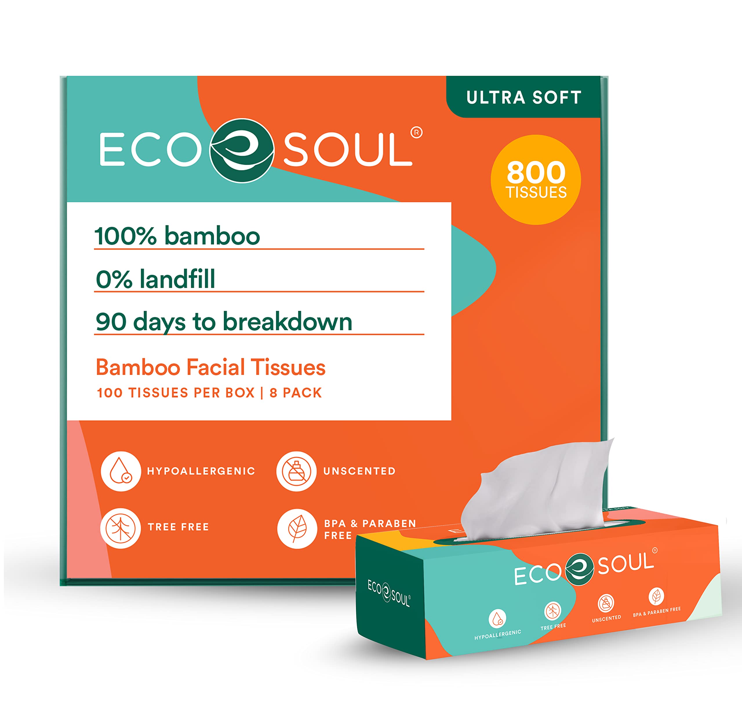ECO SOUL 100% Compostable Bamboo Facial Tissues (800 Count (Pack of 1))