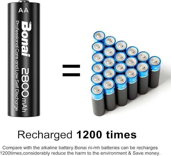 Pilas recargables Bonai AA de 2800 mAh, Ni-MH, de alta capacidad - 3