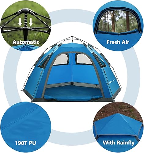 Miniatura 9 de Moon Lence Tienda de campaña instantánea desplegable para 4 a 5 personas, tienda de campaña portátil, impermeable, resistente al viento, para