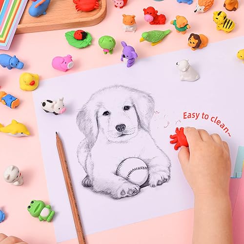 Miniatura 5 de Kaemi 80 gomas de borrar de animales para niños, escritorio, mascotas, borradores de rompecabezas, borradores 3D a granel, borradores desmontables,