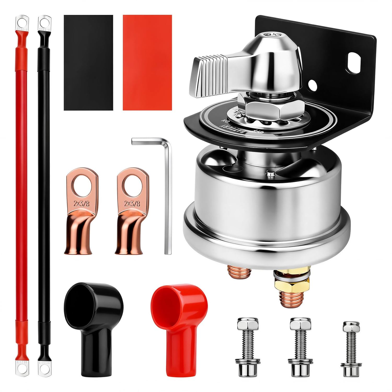 12-48V 200A Battery Disconnect Switch, Heavy Duty Manual Battery Isolator with Cables, Water-Resistant & Corrosion-Resistant for Car, RV, Truck, Boat, Marine, ATV
