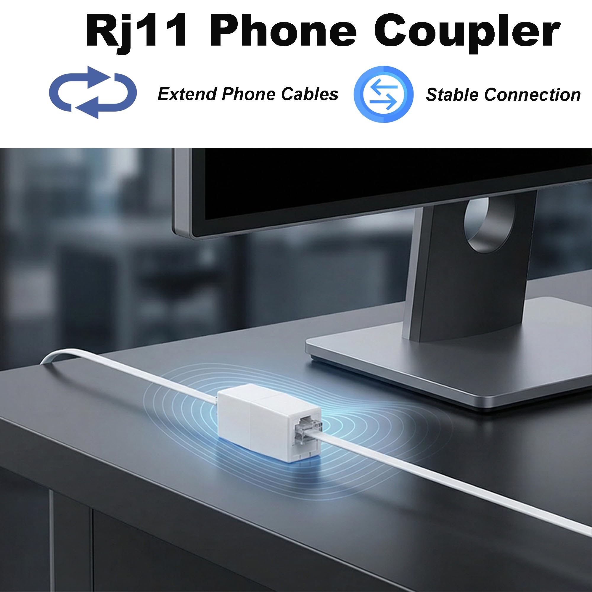 Cavo di prolunga per telefono, lungo 4,5 m, con spina RJ11 standard e accoppiatore in linea telefonico RJ11 splitter e 15 supporti per cavi, bianco