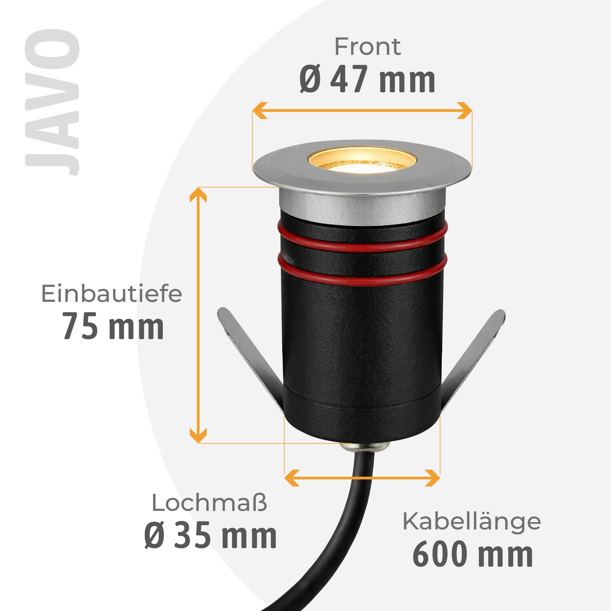 SSC-LUXon 6er Pack JAVO Bodeneinbauspots LED Außen 230V Erdstrahler warmweiß - Bodenleuchte klein begehbar IP67 Alu Ø 47mm