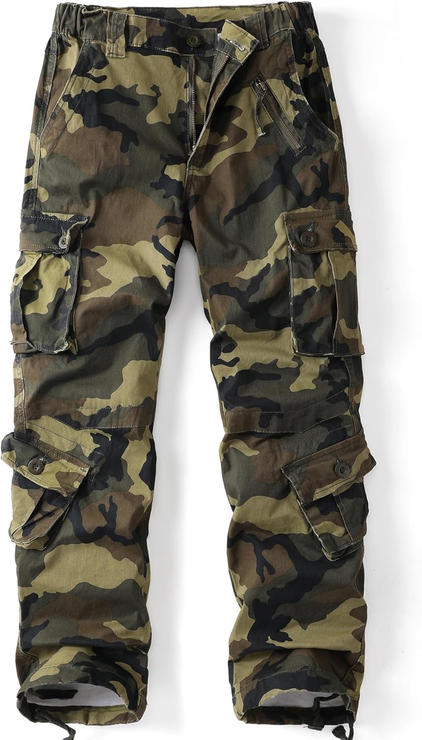 Camo Cargo Pants for Women Work Cotton Casual Combat Outdoor Ripstop Trousers with 9 Pockets